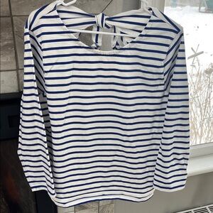 J.Crew Blue White Breton Stripe Tie Back Long Sleeve Top XL